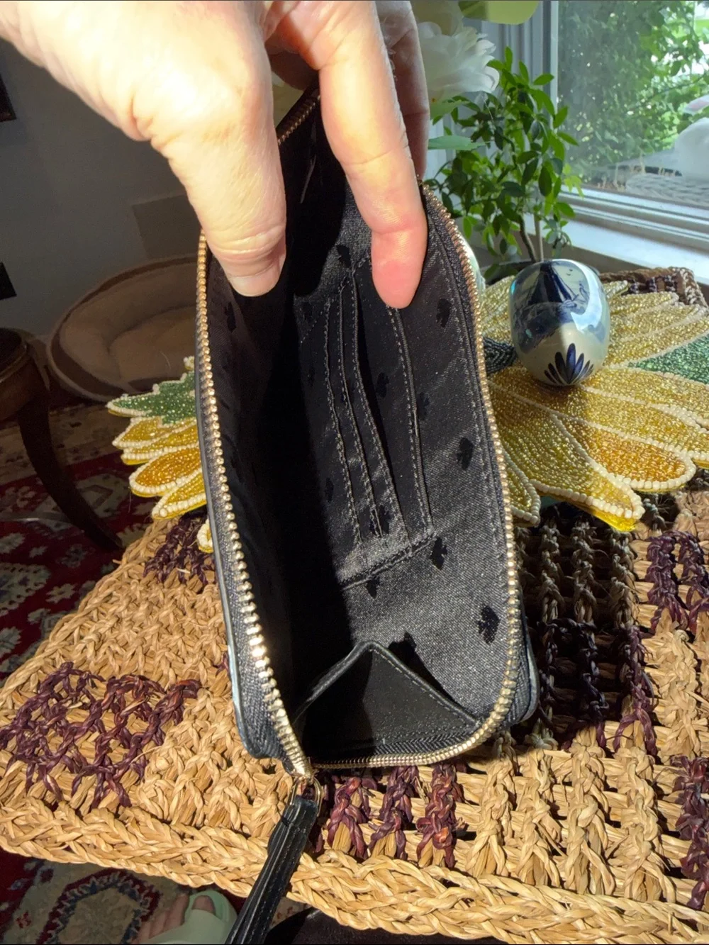 kate spade Black Saffiano Leather Wristlet Clutch with Gold Logo